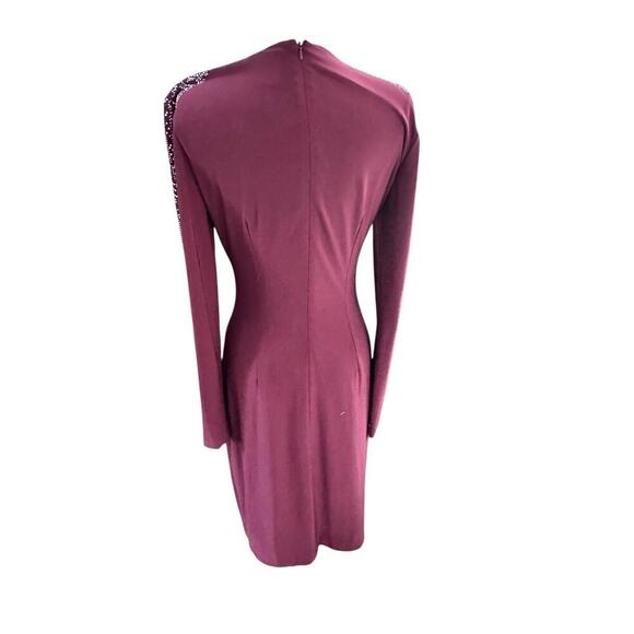 Cache Women's Burgundy Sequin Bead Embellished Bodycon Evening Dress Size 10 - Picture 7 of 9